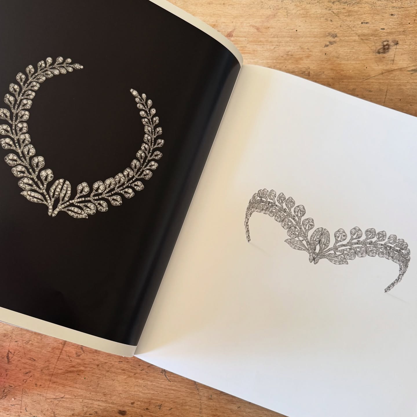 كتاب مجوهرات Cartier Collection يُظهر تشكيلات بروش الوستيريا كعقد وتاج