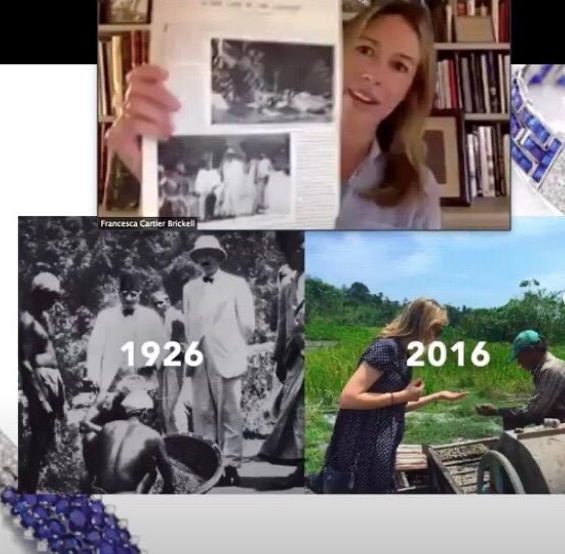 Francesca Cartier Brickell holds a book; split screen compares 1926 and 2016 field scenes.